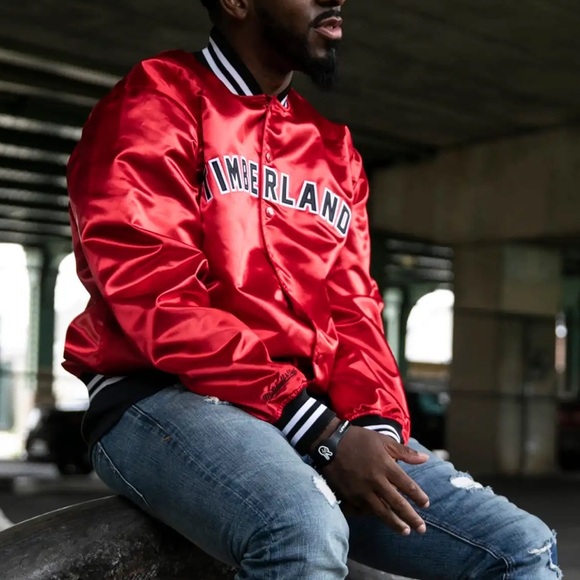 Timberland Other - Timberland x Mitchell & Ness Satin Red Track Jacket